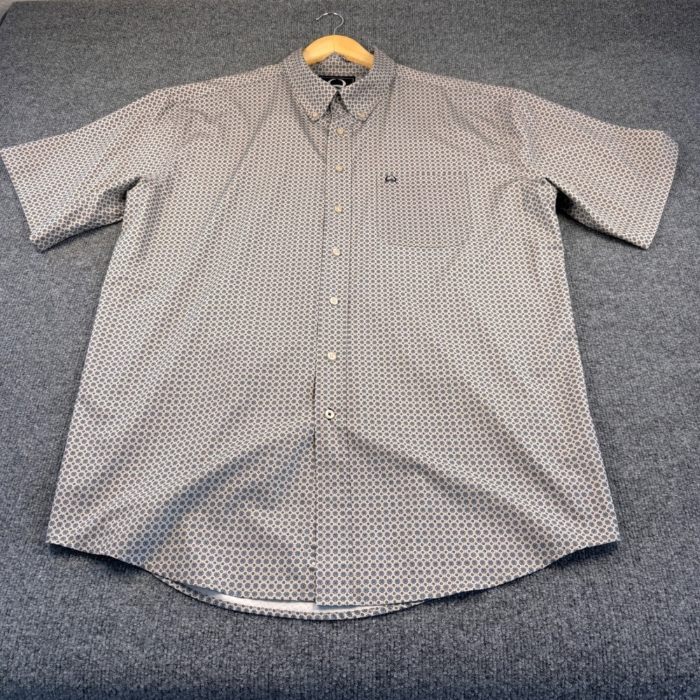 Cinch Button Down Shirt Men XXL Blue White Excellent Geometric Short Sleeve